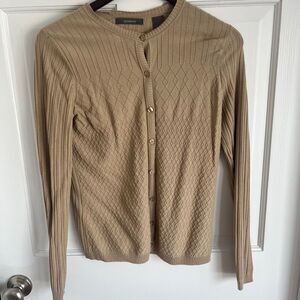 Beige Open Front Button Up Long Sleeve Cardigan SZ Small Neutral